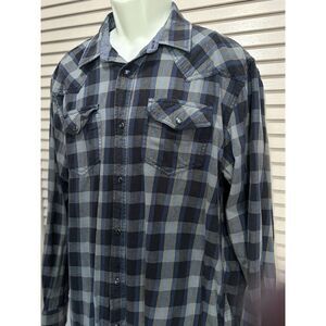 Cody James Blue/Gray Plaid Long Sleeve Button Up Shirt Size XL Cotton Pearl Snap